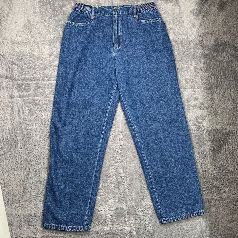 Blassport Tapered Jeans Womens 12 Short Blue High Rise Elastic Back 100% Cotton